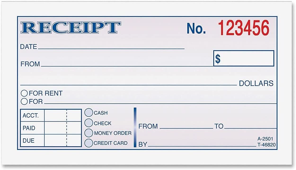 Adams 2-Part Carbonless Receipt Book, 5.38" x 2.75", White/Canary, 50 Sheets/Pad (DC2501)