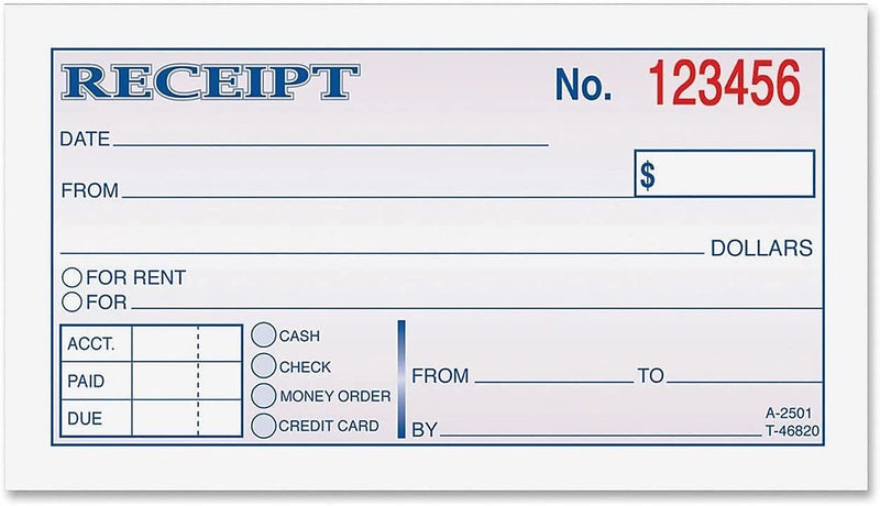 Adams 2-Part Carbonless Receipt Book, 5.38" x 2.75", White/Canary, 50 Sheets/Pad (DC2501)