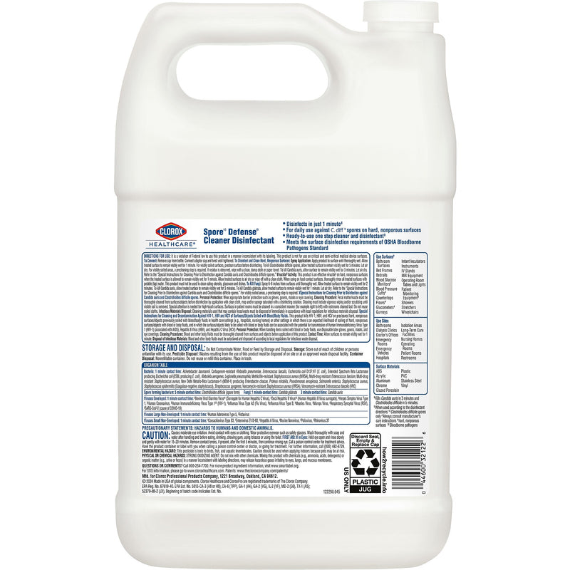 Clorox Healthcare Spore Defense Cleaner Disinfectant, Closed System Refill Bottle, 128 Fl Oz, 4/Pack  (32122)