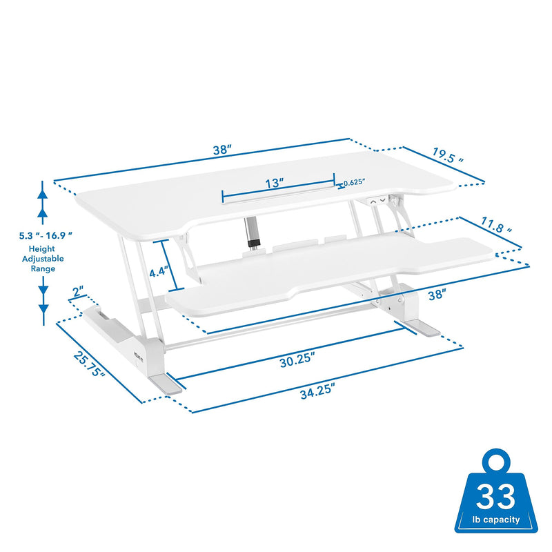 Mount-It! 38"W Electric Rectangular Adjustable Standing Desk Converter, White (MI-8012)