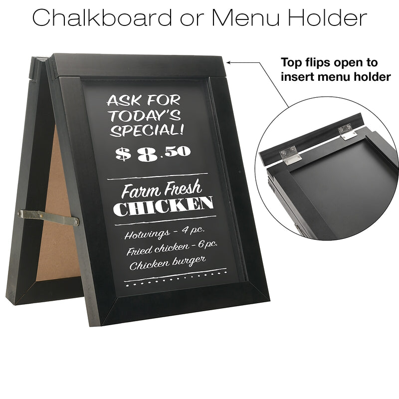 Excello Global Products Double-Sided Tabletop A-Frame Chalkboard and Menu Holder, 11" x 14", Black (EGP-MENU-AFRAME)