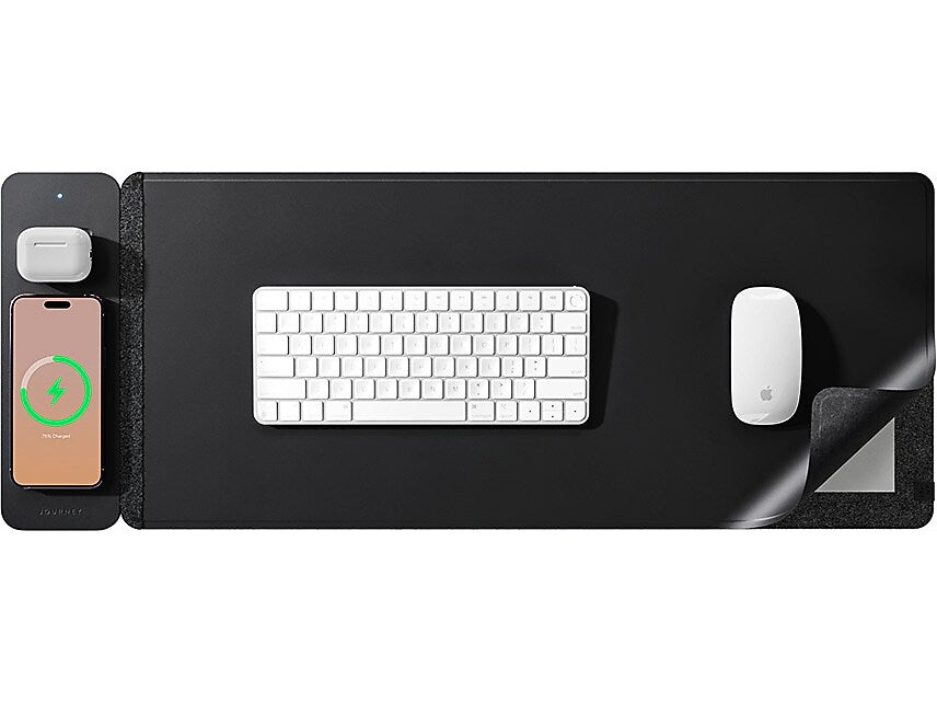 JOURNEY ALTI SLIM Wireless Charging Vegan Leather/Felt Desk Pad, 11.8" x 32.6", Black (JWCDMSBK)