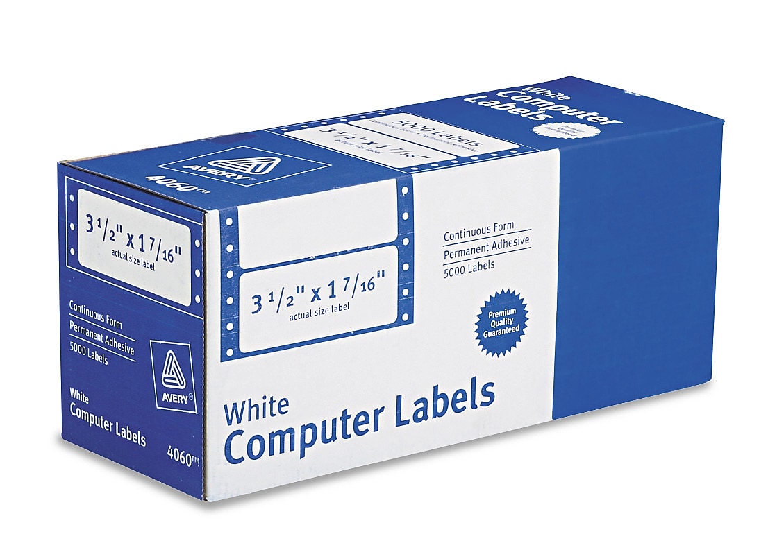Avery Computer Labels, Dot Matrix Labels and Pin-Feed Labels, 1-7/16" x 3-1/2", White, 5,000 Labels/Pack (4060)