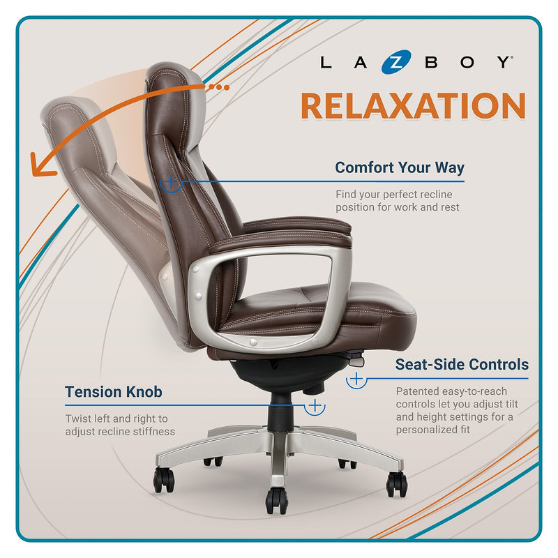 La-Z-Boy Arcadian Ergonomic Bonded Leather Swivel Executive Chair, Brown (60008)