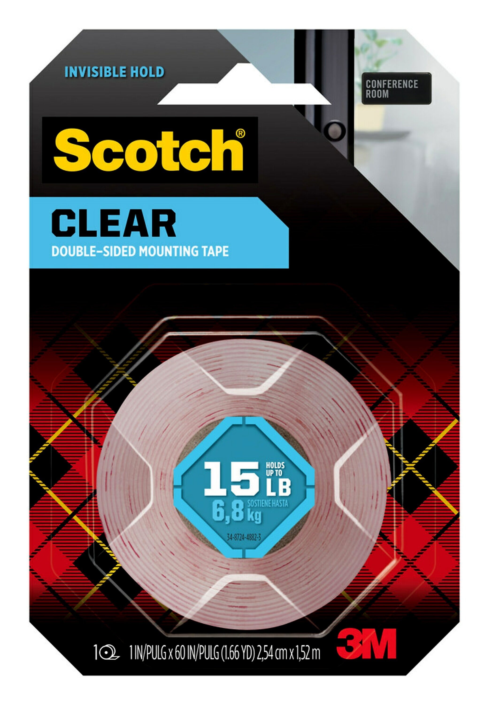 Scotch Double Sided Mounting Tape, 1" x 60", Clear (410S)