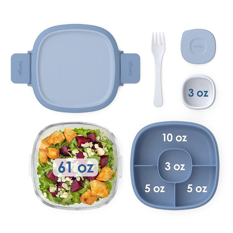 bentgo All-in-One Salad Container, 5-Compartment, Light Blue, 61 oz. (BGLASSAL-LB)