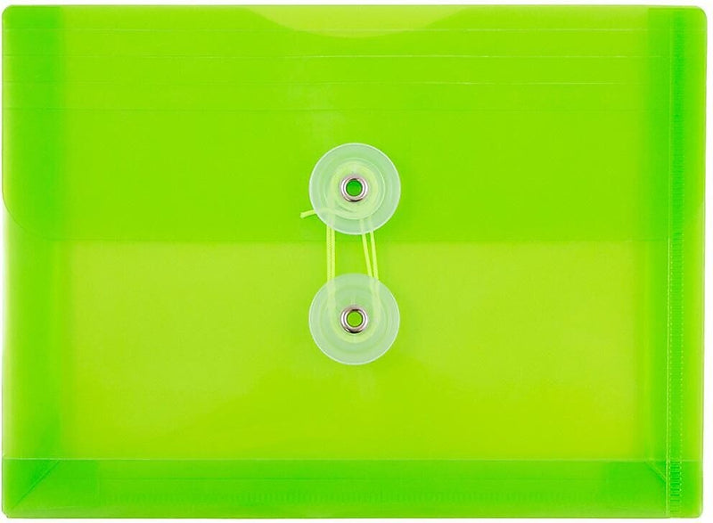 JAM Paper Premium Plastic Filing Envelope with Button & String Closure, Lime Green, 3/Pack (920B1LIX3)