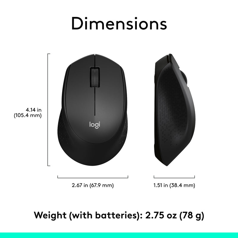 Logitech M330 Silent Plus Wireless Optical USB Mouse, Black (910-004905)