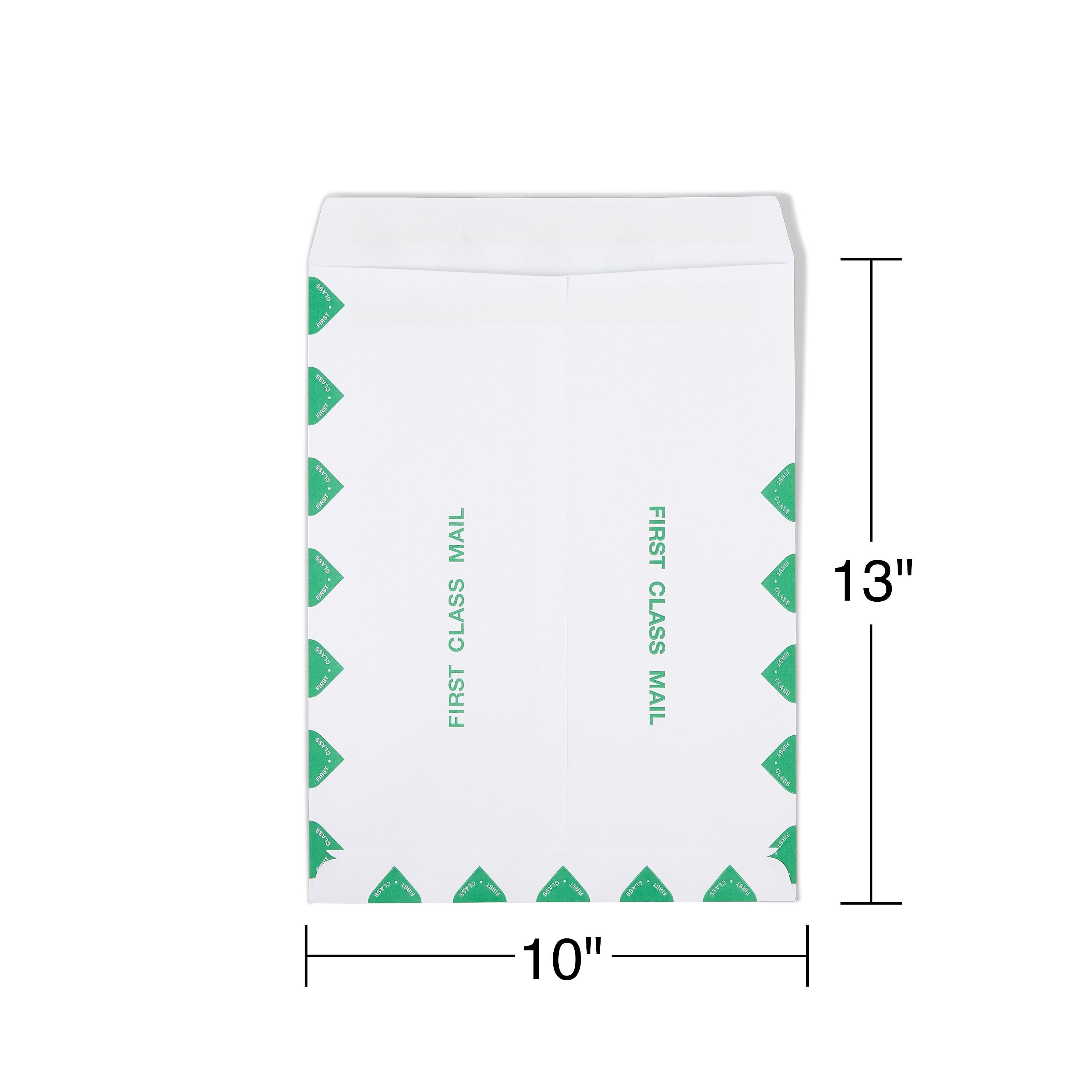 Staples First Class Self Seal #13 Envelope, 10" x 13", White with green diamond border, 100/Box (ST195032-CC)