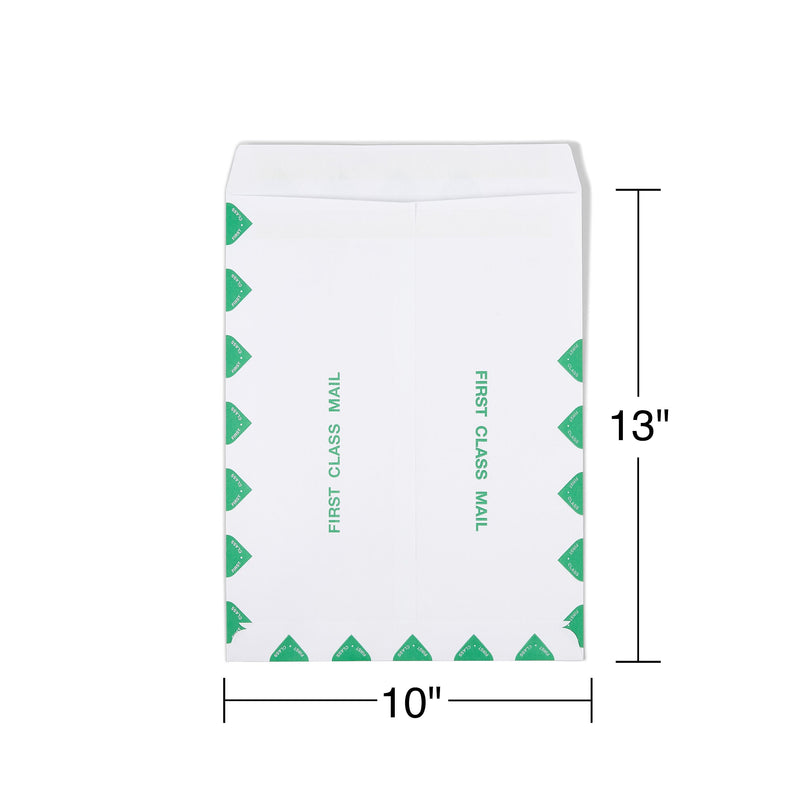 Staples First Class Self Seal #13 Envelope, 10" x 13", White with green diamond border, 100/Box (ST195032-CC)