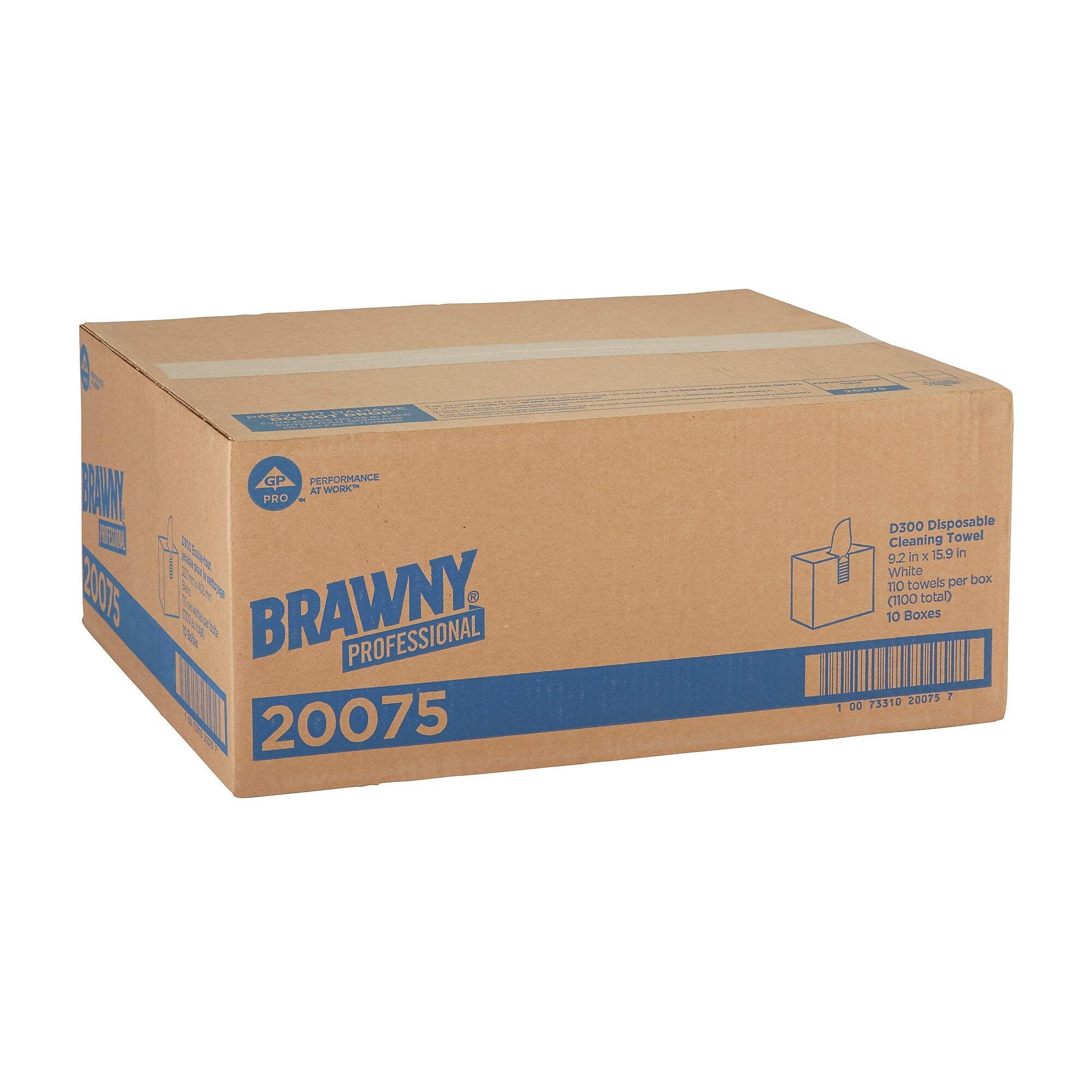 Brawny Professional D300 Cellulose Cleaning Wipers, 16" x 9.25", White, 110 Wipers/Box (20075)