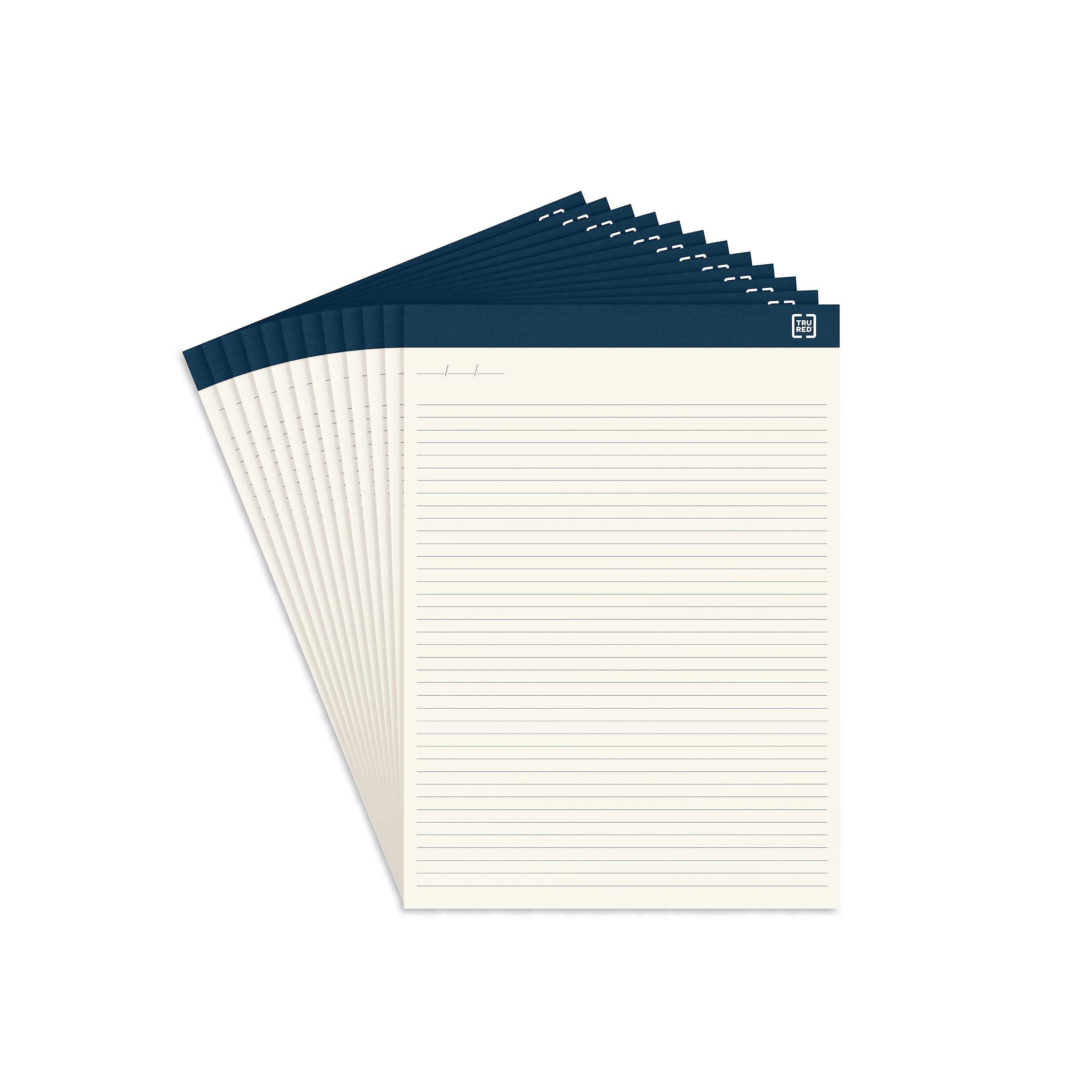 TRU RED™ Notepads, 8.5" x 14", Wide Ruled, Ivory, 50 Sheets/Pad, 12 Pads/Pack (TR58197)