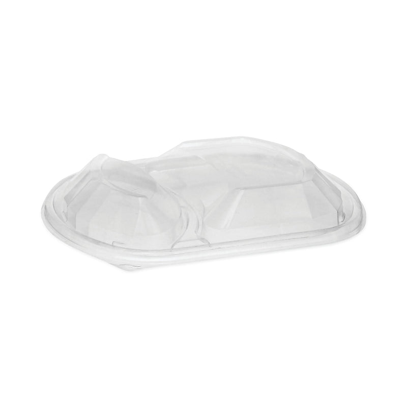 Pactiv Evergreen ClearView MealMaster Lid with Fog Gard Coating, Large 2-Compartment Dome Lid, Clear, Plastic, 252/Carton