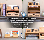 Officemate Bamboo Desk Accessories 2-Compartment Stackable Wood Desk Organizer, Natural wood grain, 2/Pack (71004)