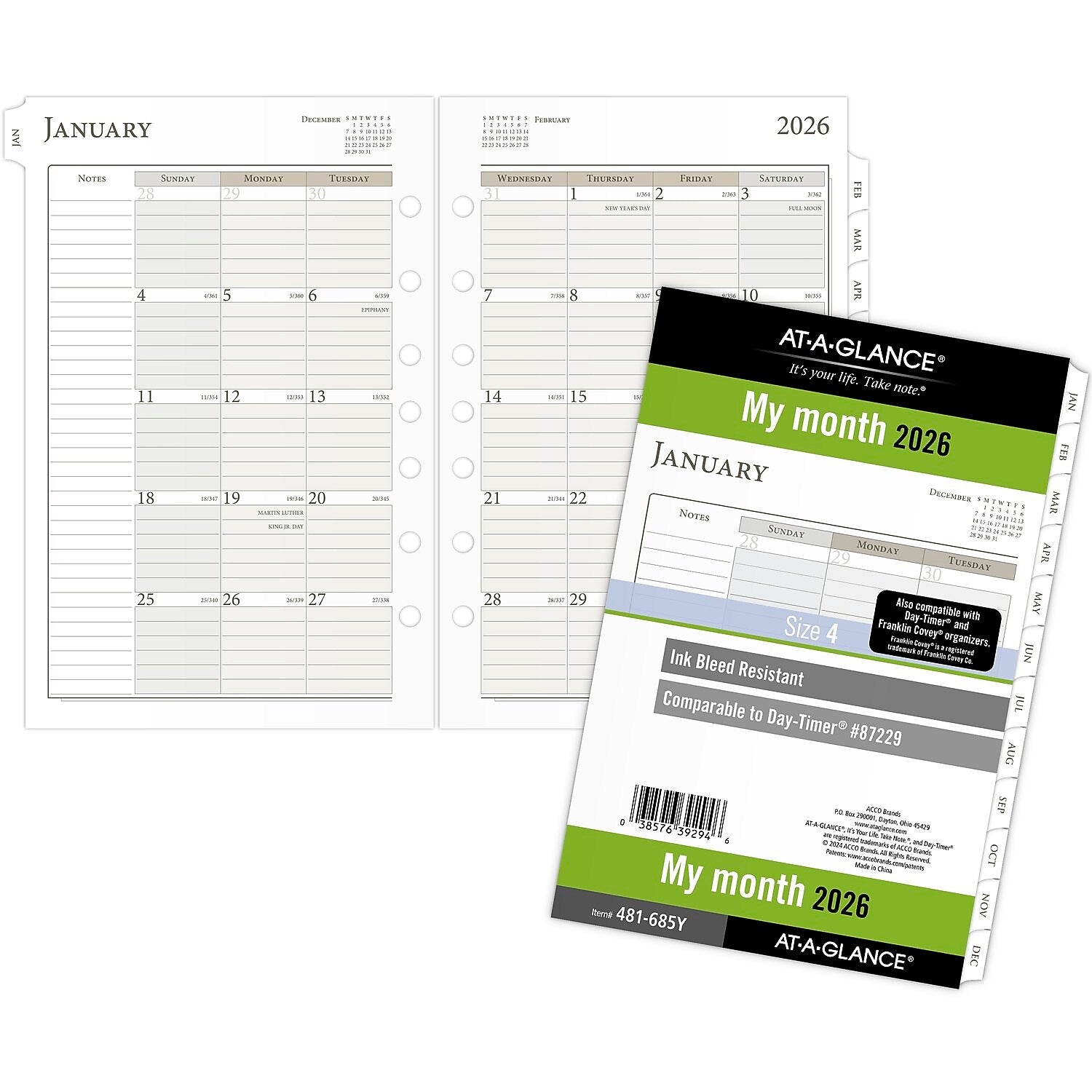 2026 AT-A-GLANCE 8.5" x 5.5" Monthly Planner Refill Pages, White/Brown (481-685Y-26)