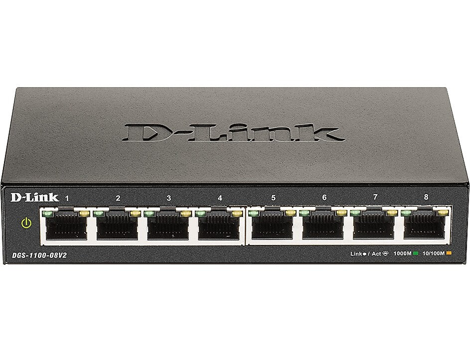 D-Link DGS-1100 Series 8-Port Gigabit Ethernet Smart Switch, Black (DGS-1100-08V2)
