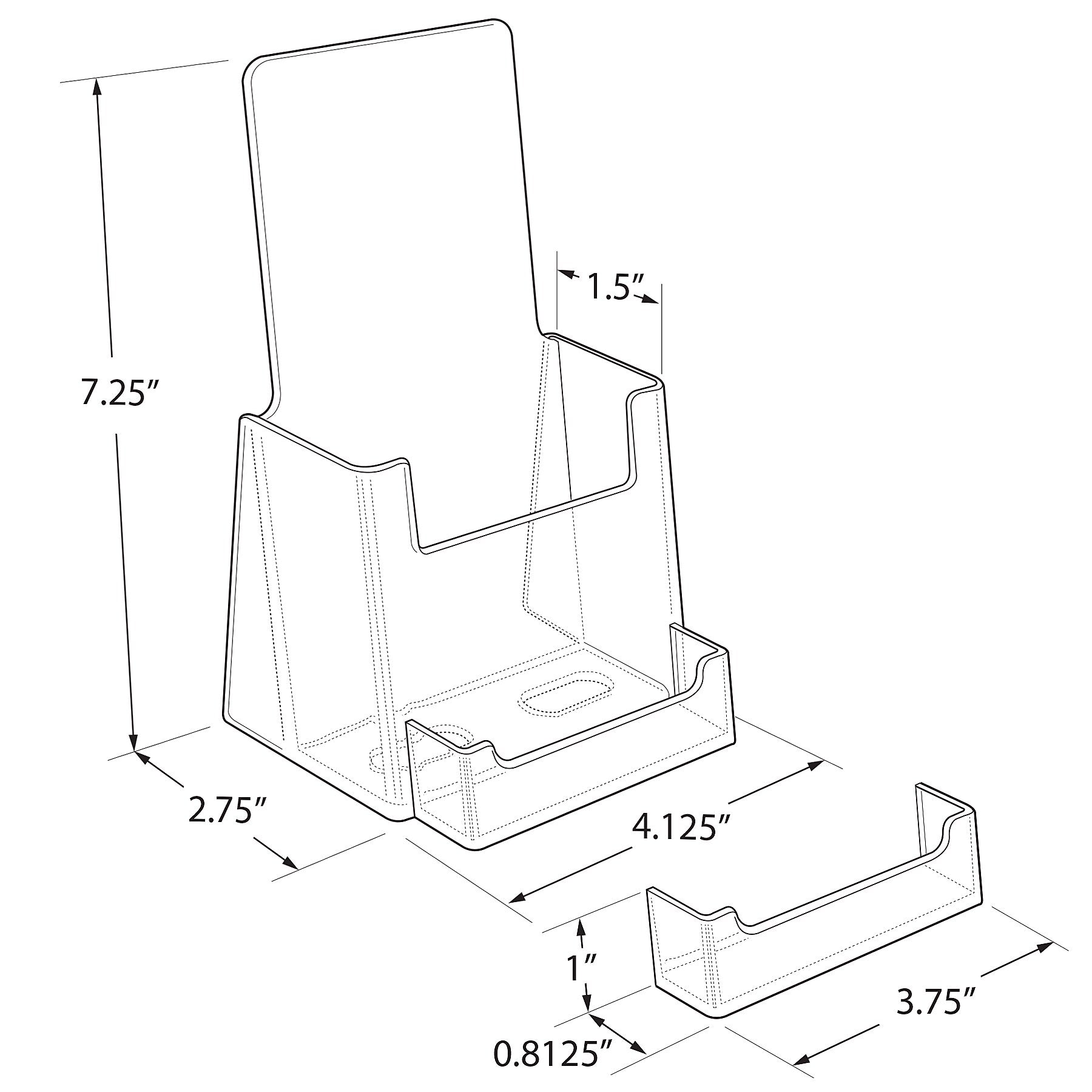Azar Brochure Holder, 4.125" x 7.25", Vertical, Table Top, Clear, Plastic, 10/Pack (252922)