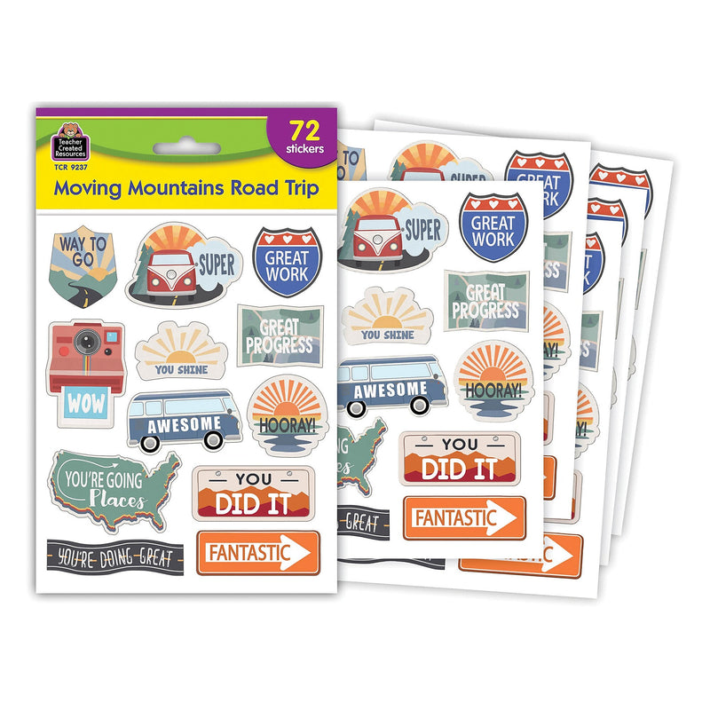 Teacher Created Resources Moving Mountains Road Trip Stickers, Multicolored, 72/Pack, 12/Packs/Bundle (TCR9237-12)