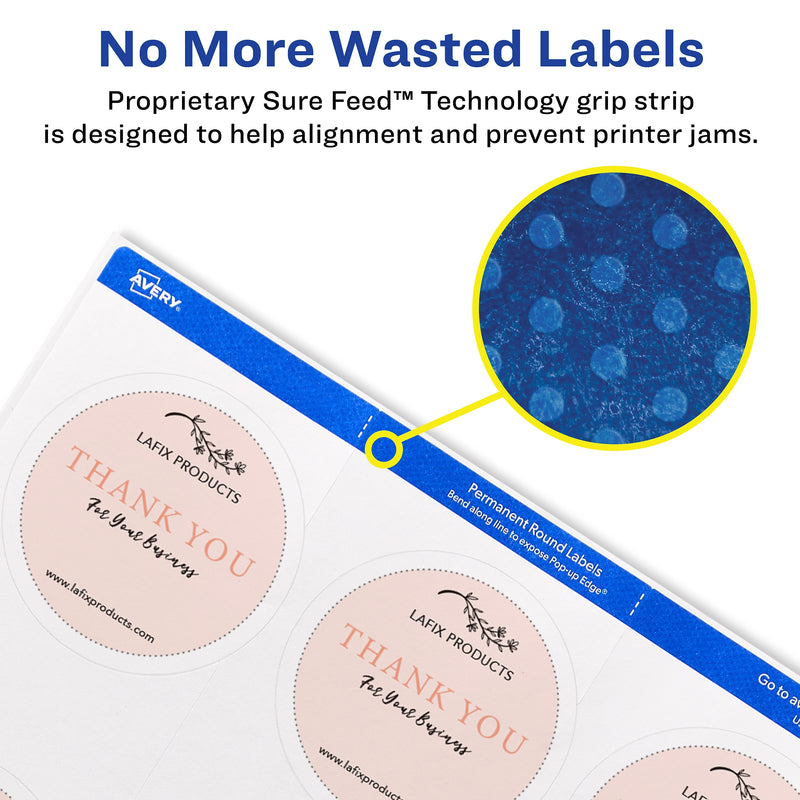 Avery Print-to-the-Edge Laser/Inkjet Round Labels, 2 1/2" Dia, White, 225 Labels/Pack (22562)