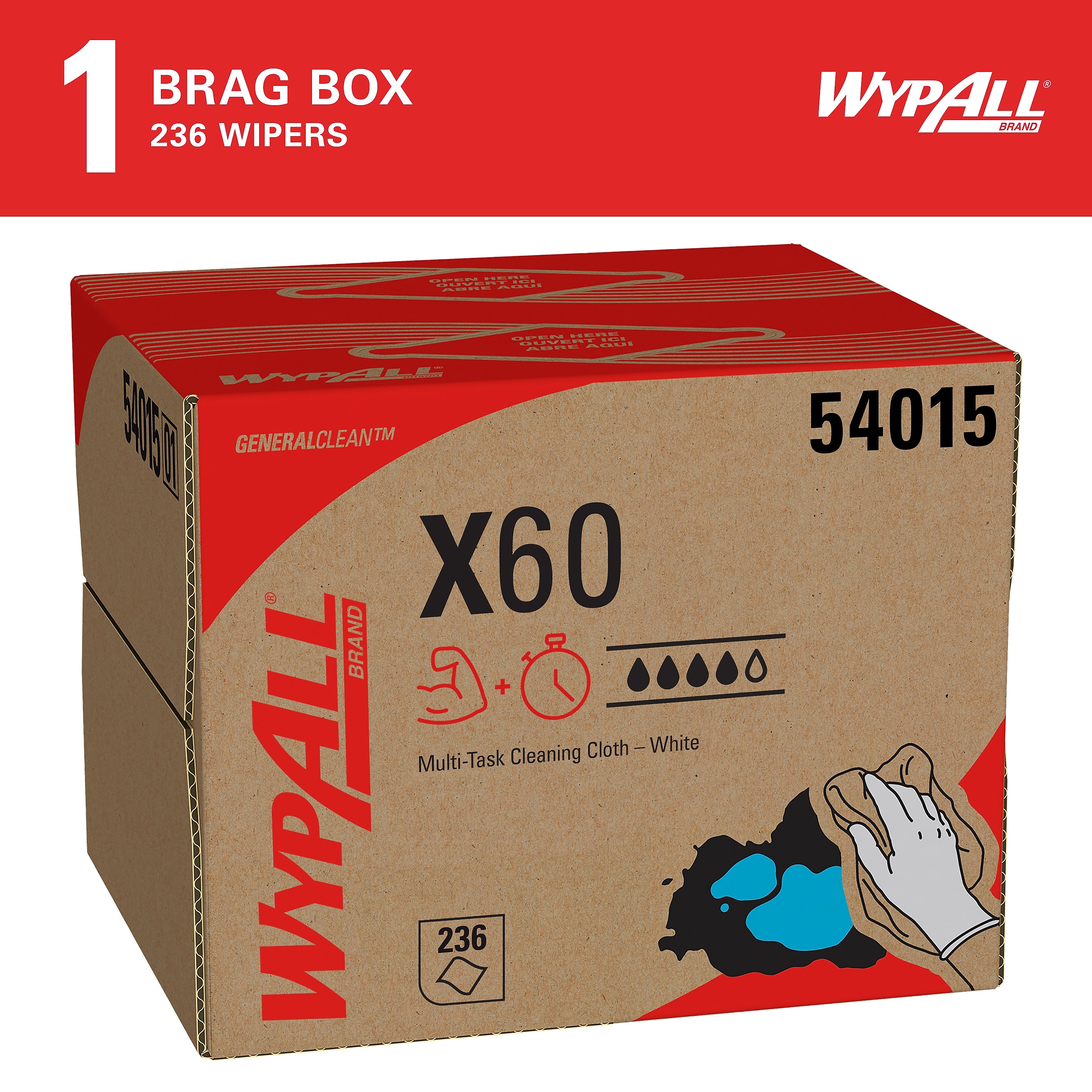 WypAll GeneralClean X60 Fabric Cleaning Wipers, 12.5", White, 236 Wipers/Box (54015)