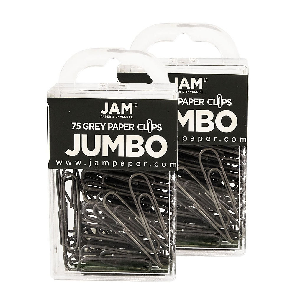 JAM Paper Jumbo Paper Clips, 2" Capacity, Gray, 75 Clips/Pack, 2/Pack (21830628a)
