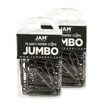 JAM Paper Jumbo Paper Clips, 2" Capacity, Gray, 75 Clips/Pack, 2/Pack (21830628a)