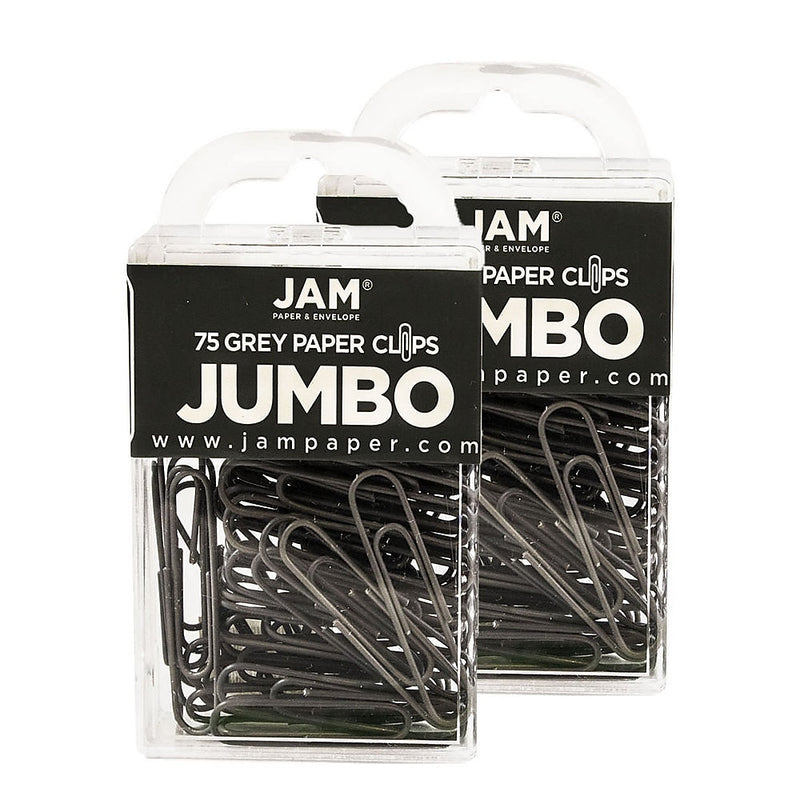 JAM Paper Jumbo Paper Clips, 2" Capacity, Gray, 75 Clips/Pack, 2/Pack (21830628a)