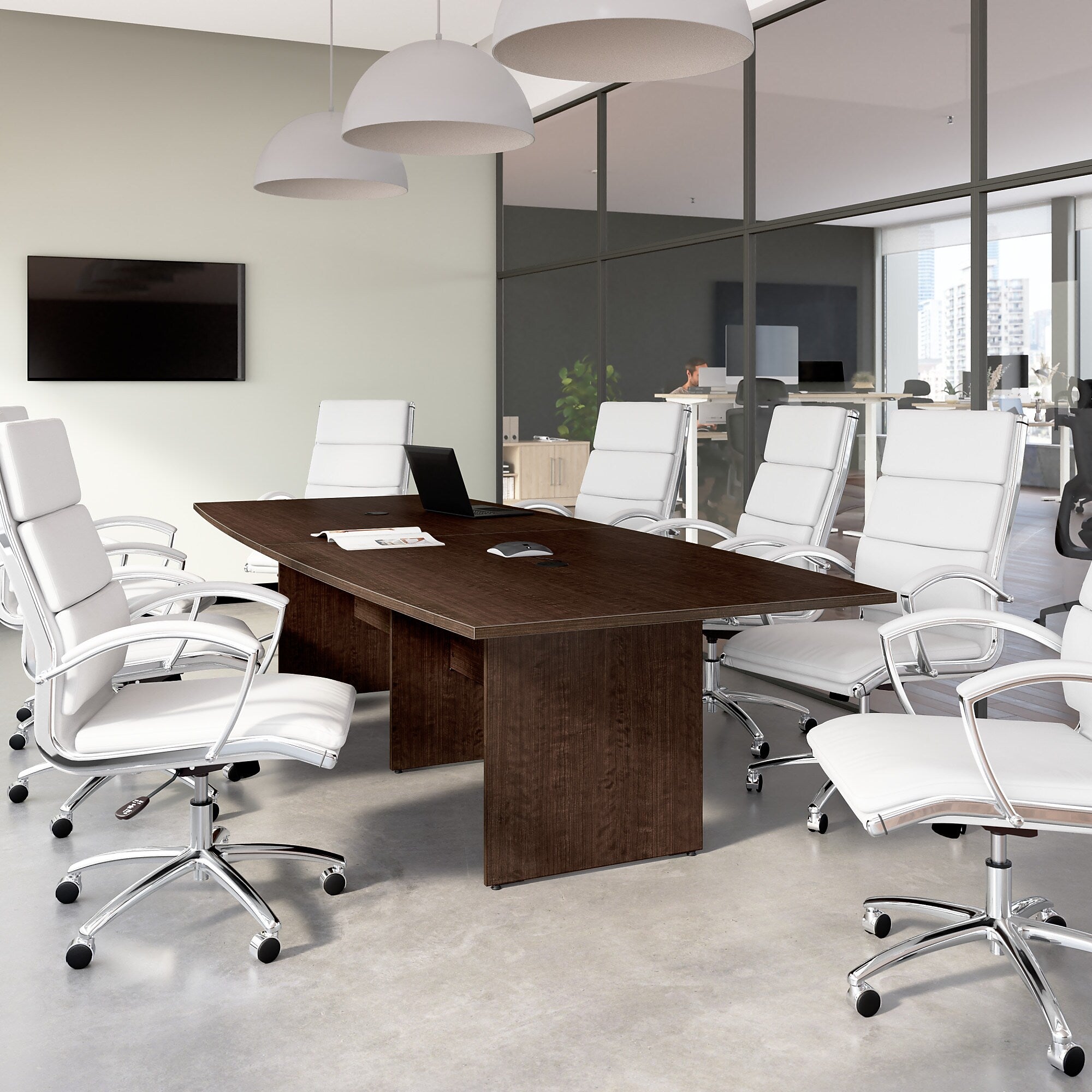 Bush Business Furniture 120W x 48D Boat Shaped Conference Table with Wood Base, Mocha Cherry (99TB12048MRK)