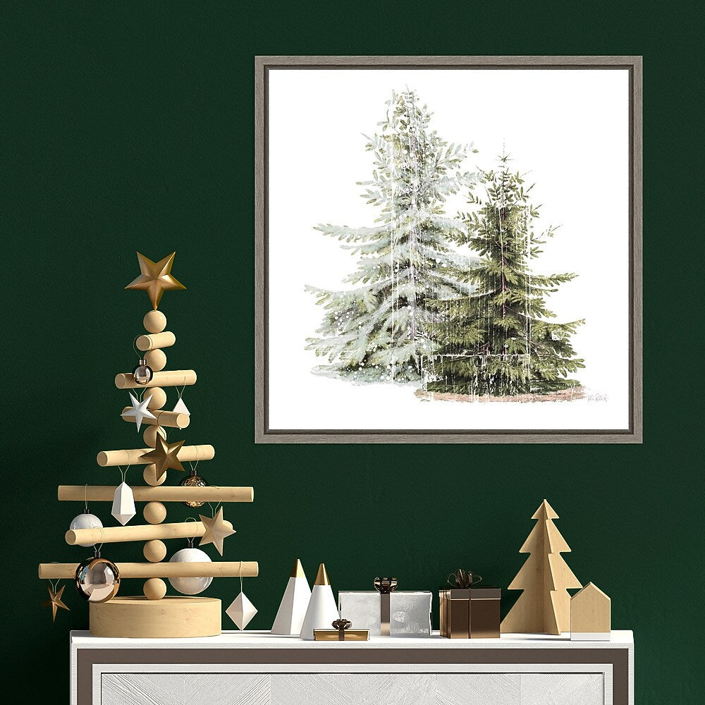 Amanti Art Vintage Wooded Holiday Trees in Snow by Katie Pertiet Framed Canvas Wall Art Print, 22" x 22" (A42675456637)