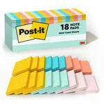 Post-it Sticky Note, 3" x 3", Beachside Café Collection, 100 Sheets/Pad, 18 Pads/Pack (654-18APCP)