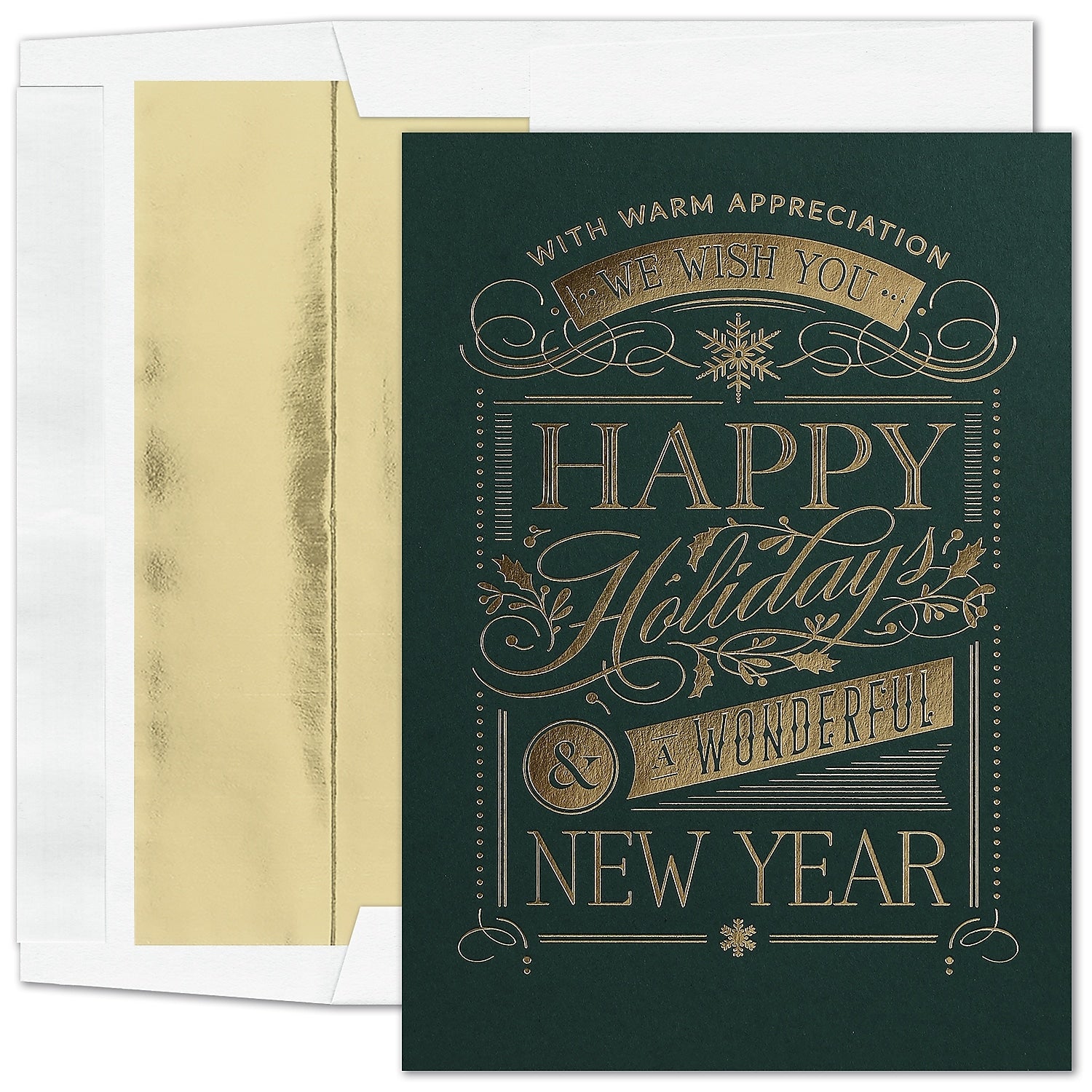 "Holiday Message" Holiday Card w/ Gold Lined White Envelope, 400/BX