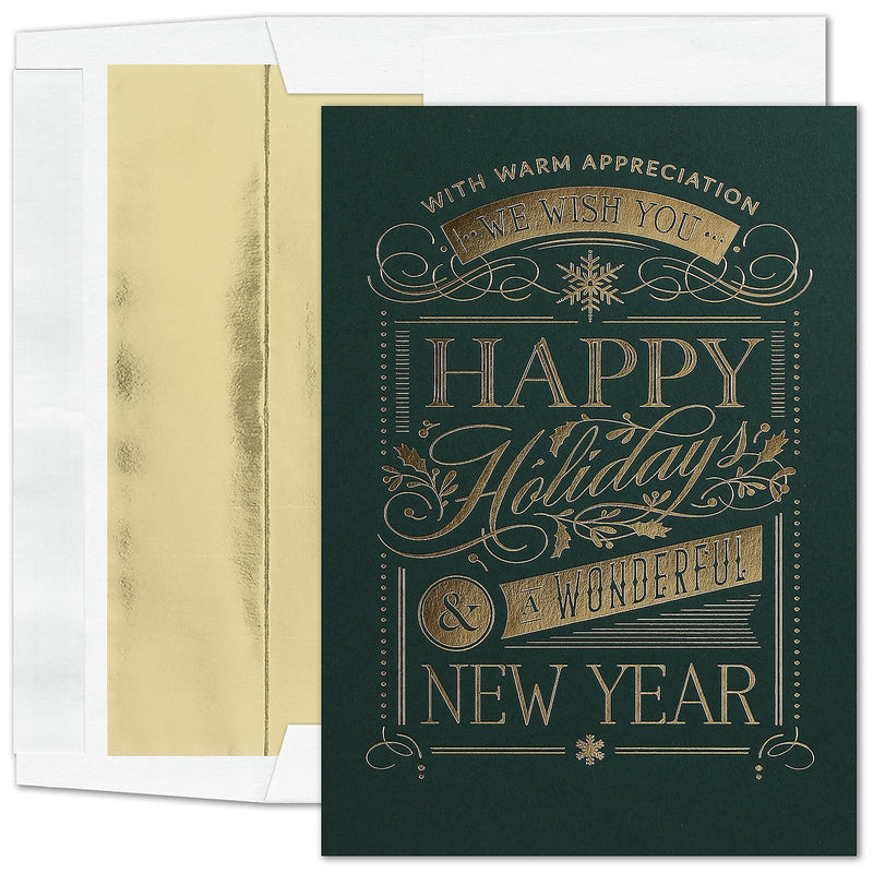 "Holiday Message" Holiday Card w/ Gold Lined White Envelope, 100/BX