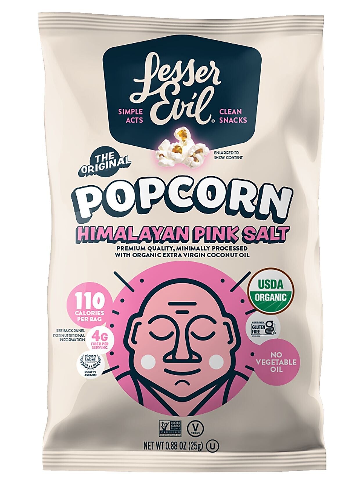 Lesser Evil Snack Organic Himalayan Pink Salt Popcorn, 0.88 oz., 18 Bags/Carton (LSN00141)