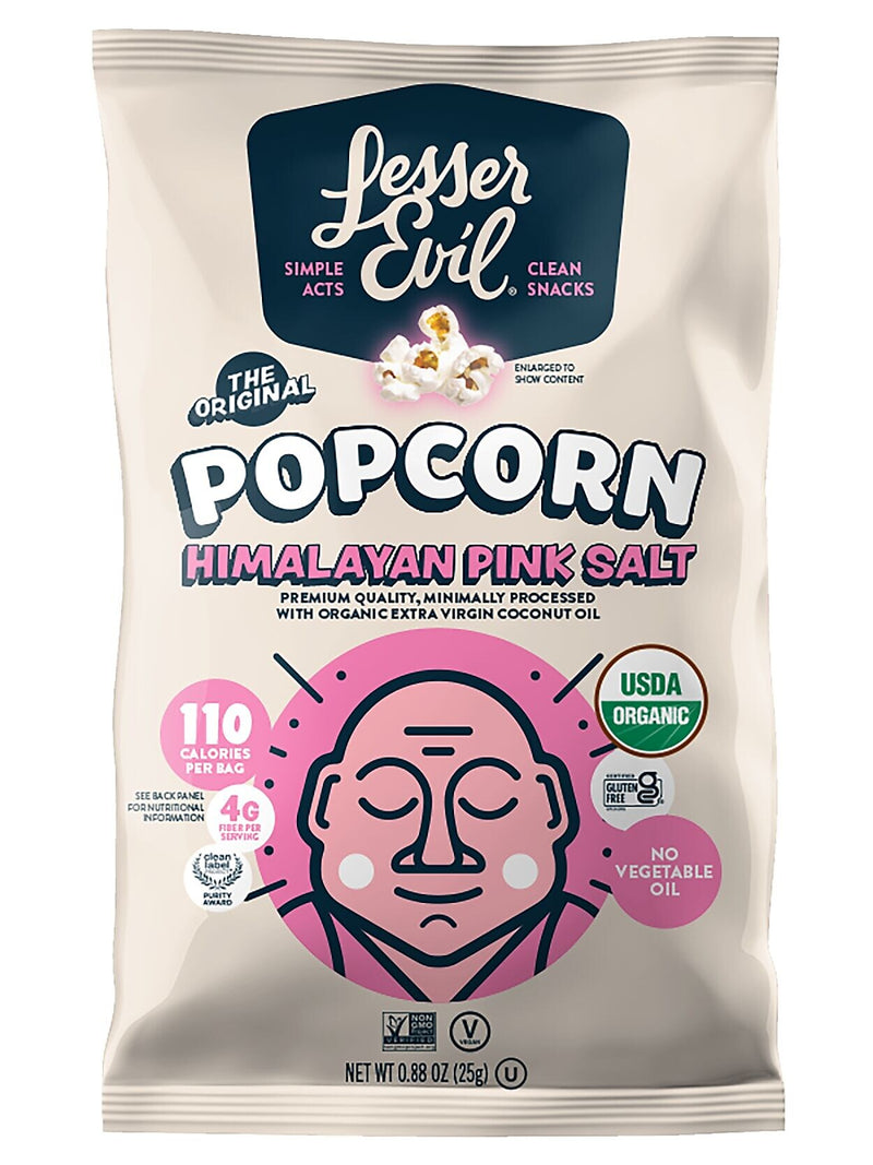Lesser Evil Snack Organic Himalayan Pink Salt Popcorn, 0.88 oz., 18 Bags/Carton (LSN00141)
