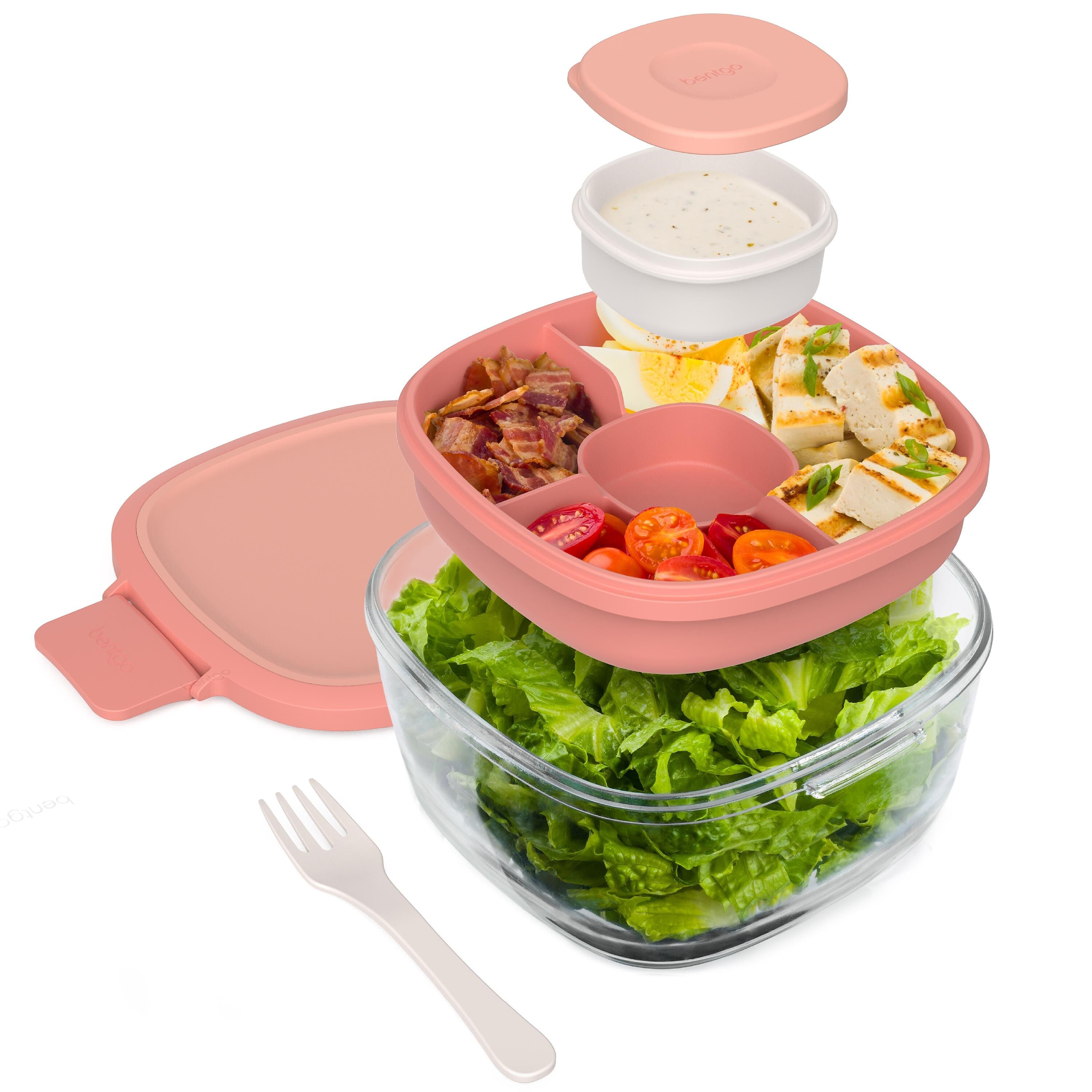 bentgo All-in-One Salad Container, 5-Compartment, Coral Wash, 61 oz. (BGLASSAL-COR)