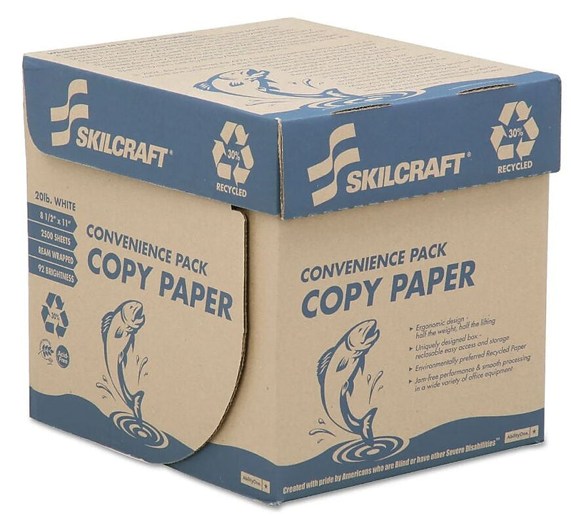 AbilityOne 30% Recycled 8.5" x 11"  Copy Paper, 20 lbs., 92 Brightness, White, 500 Sheets/Ream, 5-Reams (NSN5623259)