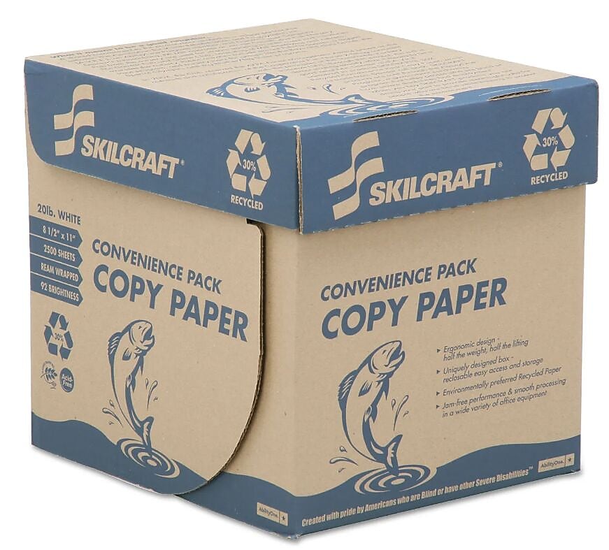 AbilityOne 30% Recycled 8.5" x 11"  Copy Paper, 20 lbs., 92 Brightness, White, 500 Sheets/Ream, 5-Reams (NSN5623259)