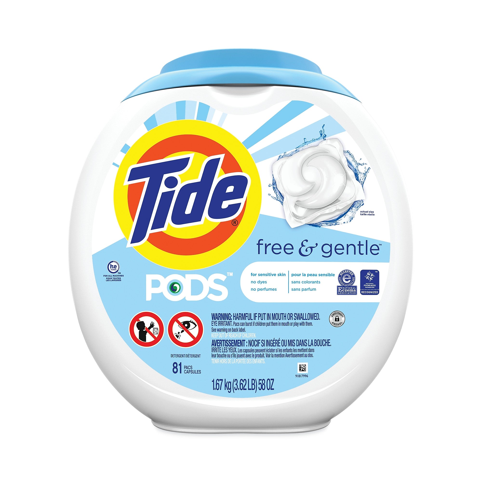 Tide Pods, Unscented, 81 Pods/Tub, 4 Tubs Carton (PGC91798)