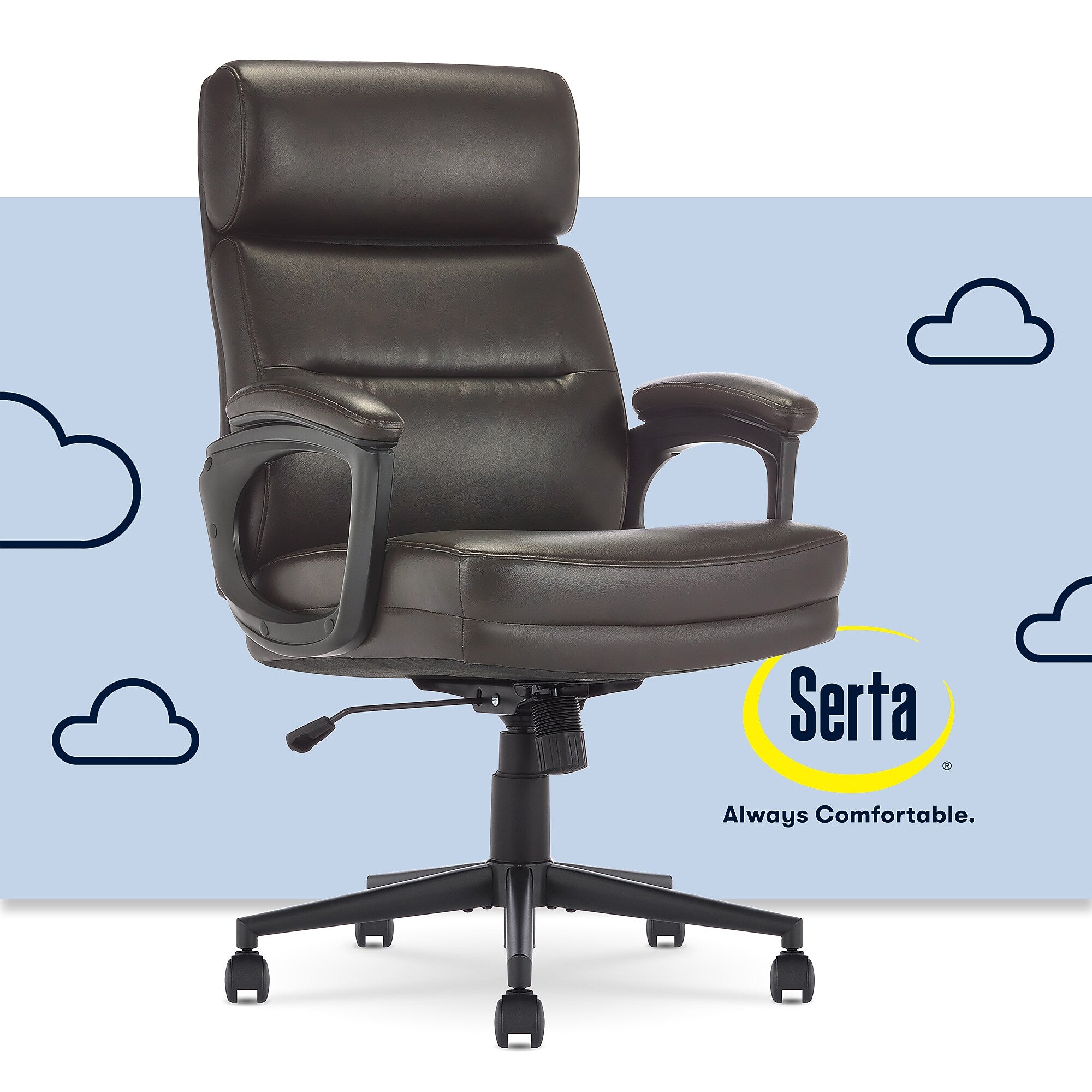 Serta Comfort Ergonomic Bonded Leather Swivel Executive Chair, Brown (CHR10130B)