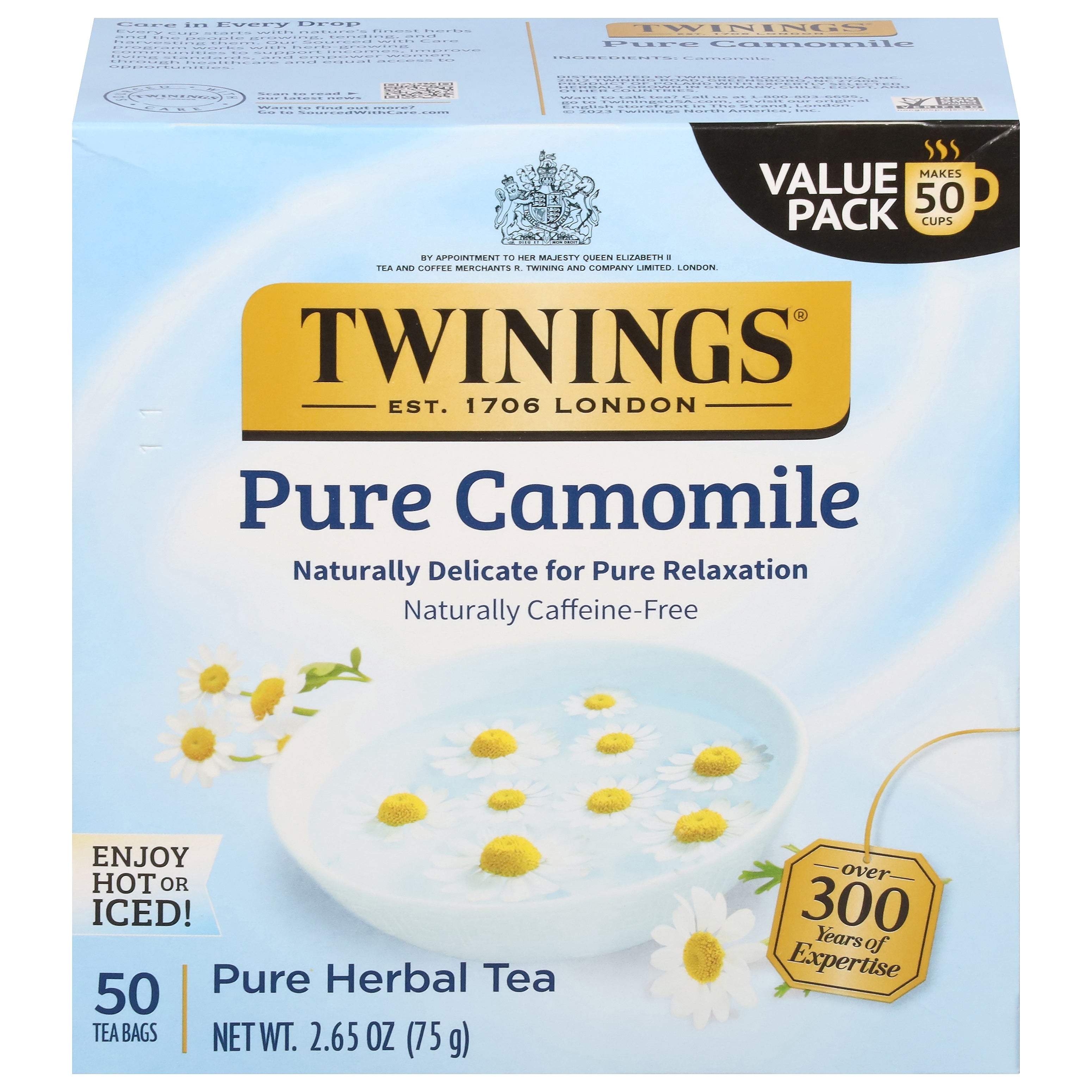 Twinings Pure Camomile Herbal Caffeine FreeTea Bags, 2.65 oz., 50/Box (TNA53651)