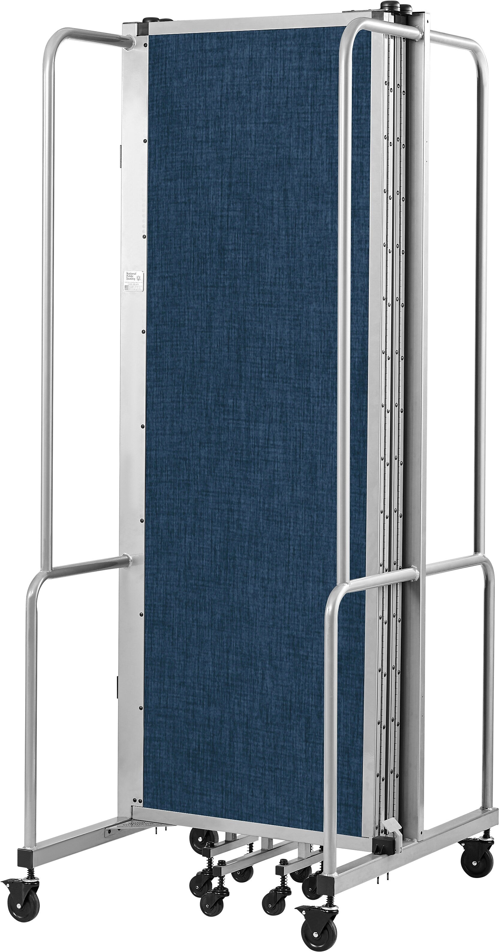 National Public Seating Robo Series 5-Panel Folding Mobile Room Divider, 72"H x 118"W, Blue Fabric (RDG6-5PT04)