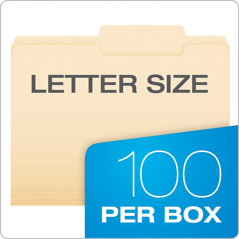 Pendaflex Heavy Duty File Folder, 1-Tab, Letter Size, Manila, 100/Box (R752 2/5 RC)