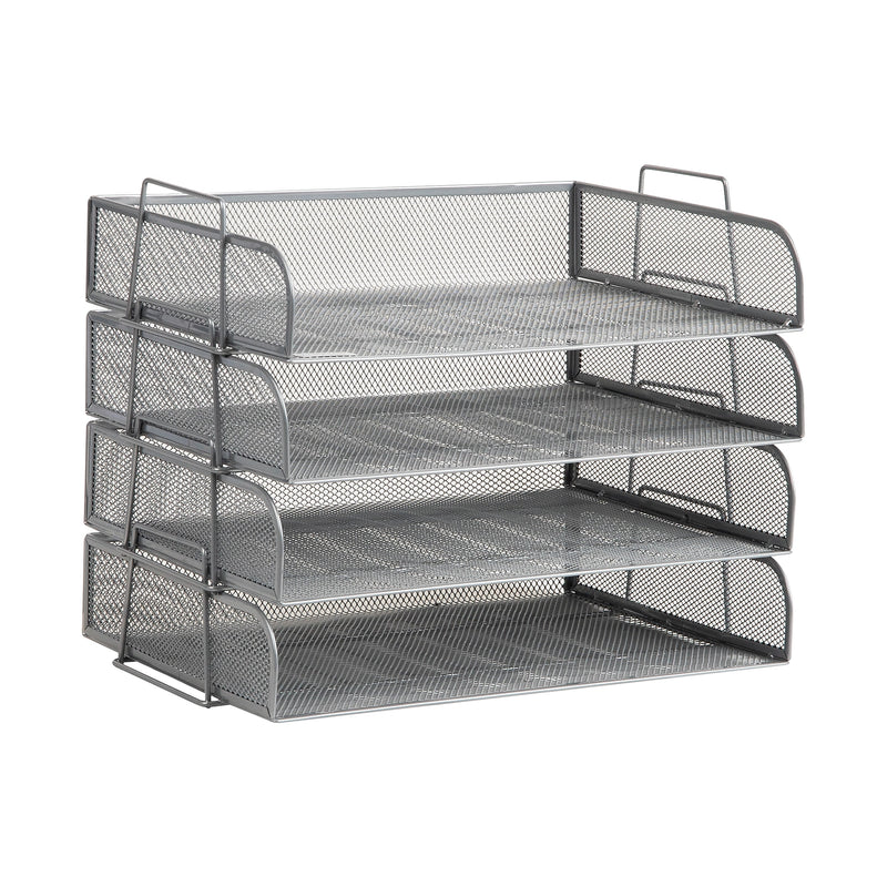 Mind Reader Metal Side Loading Stackable Letter Tray, Silver (DSTACK4-SIL)