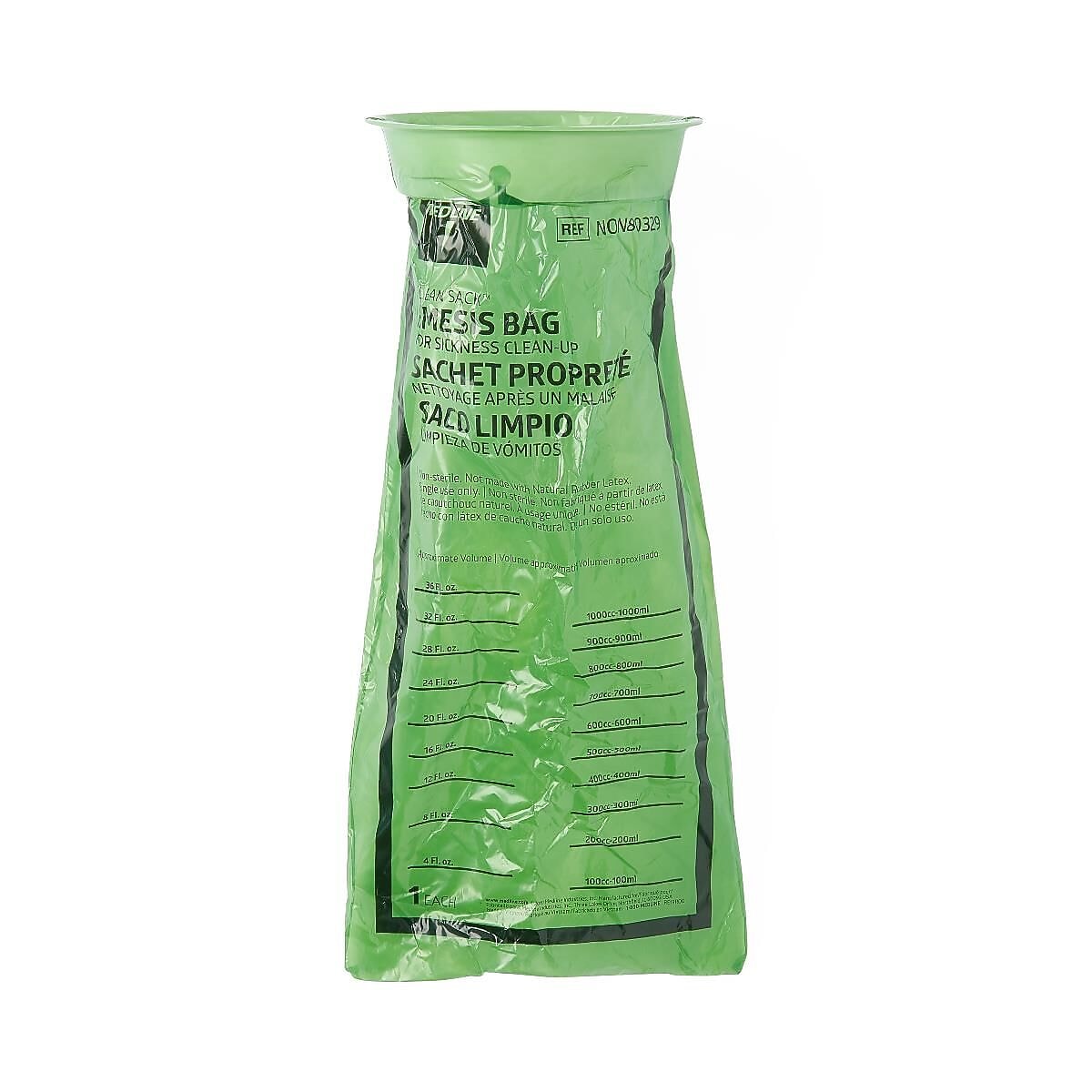 Medline Emesis Bags with Rigid Plastic Rings, Green, 24 Bags/Pack, 6 Packs/Case (NON80329)
