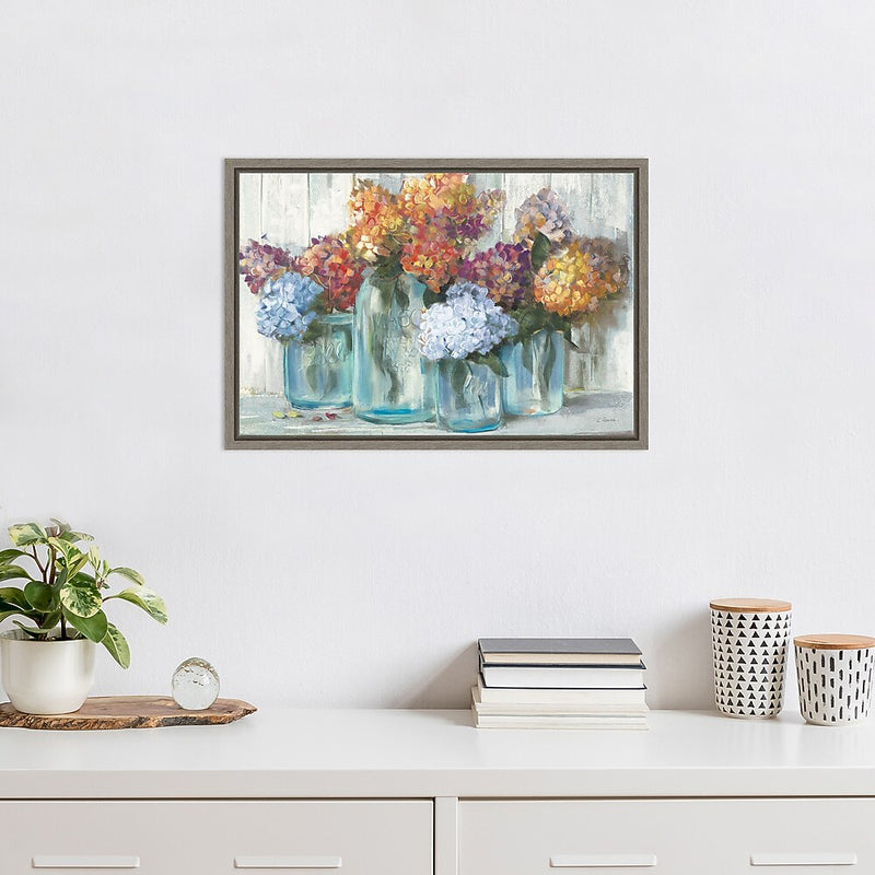 Amanti Art Fall Hydrangeas in Glass Jar Crop by Carol Rowan Framed Canvas Wall Art Print, 23" x 16" (A42674676308)