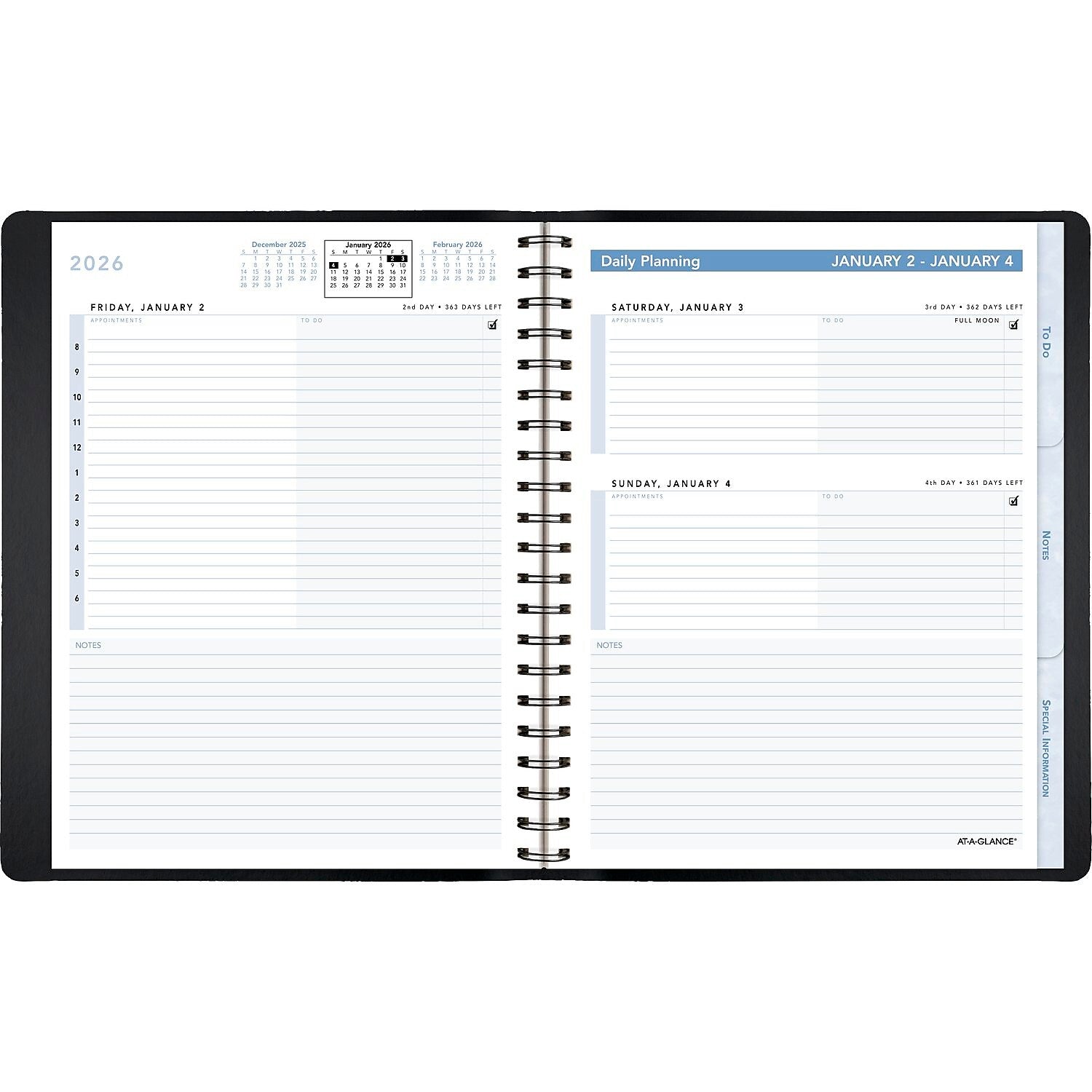 2026 AT-A-GLANCE The Action Planner 6.5" x 8.75" Daily Appointment Book, Faux Leather Cover, Black (70-EP03-05-26)