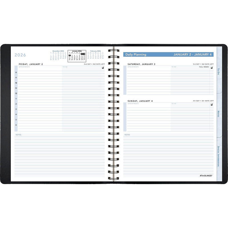 2026 AT-A-GLANCE The Action Planner 6.5" x 8.75" Daily Appointment Book, Faux Leather Cover, Black (70-EP03-05-26)