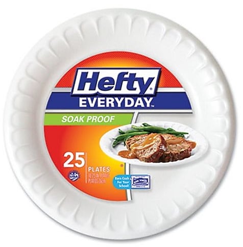 Hefty Soak Proof Tableware, Foam Plates, 10 1/4" dia, White, 25/PK, 10 PK/CT (RFPD21029CT)