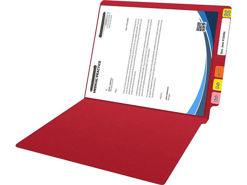 Medical Arts Press Reinforced End Tab File Folder, Straight Cut, Letter-Size, Red, 50/Box (S-01601-RED)