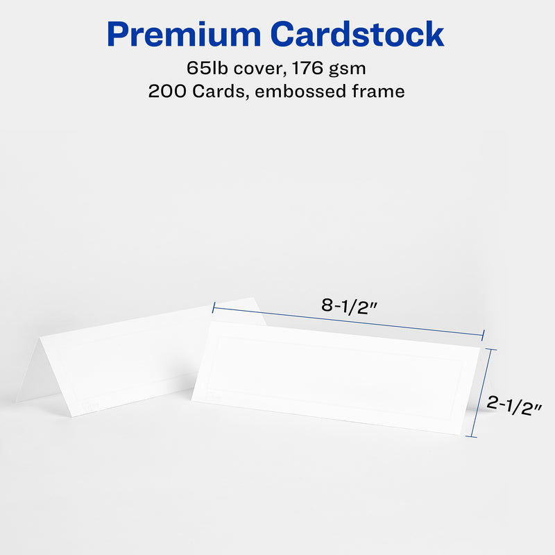 Avery Embossed Border 2.5" x 8.5" White Matte Table Tent, Inkjet/Laser, 100/Pack (05305)